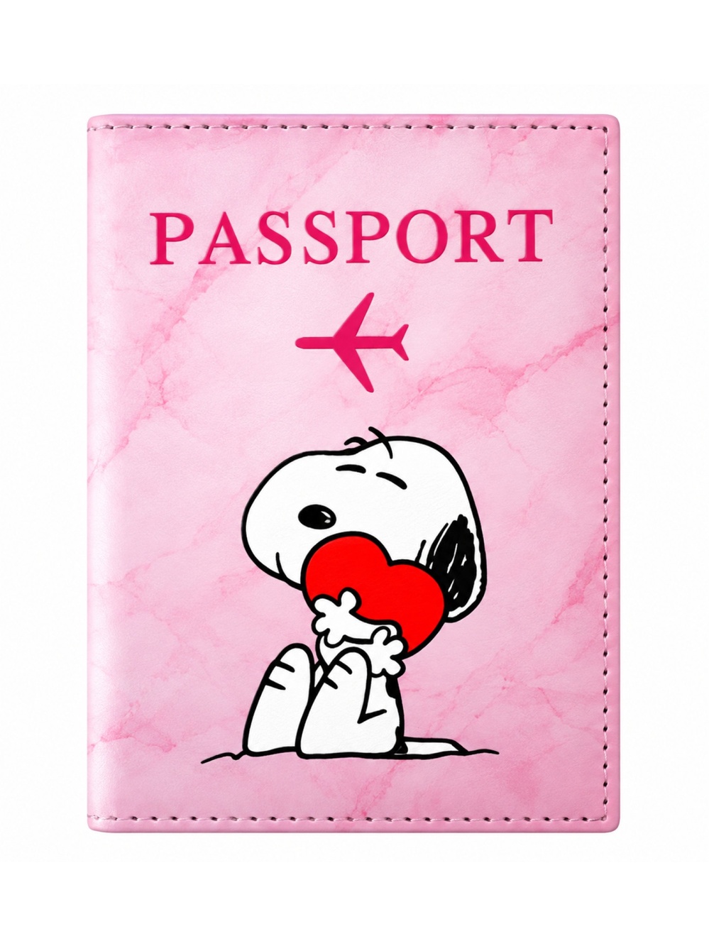 Snoopy Pink Passport Holder Cover Travel Wallet Airplane Design ID Card Holder